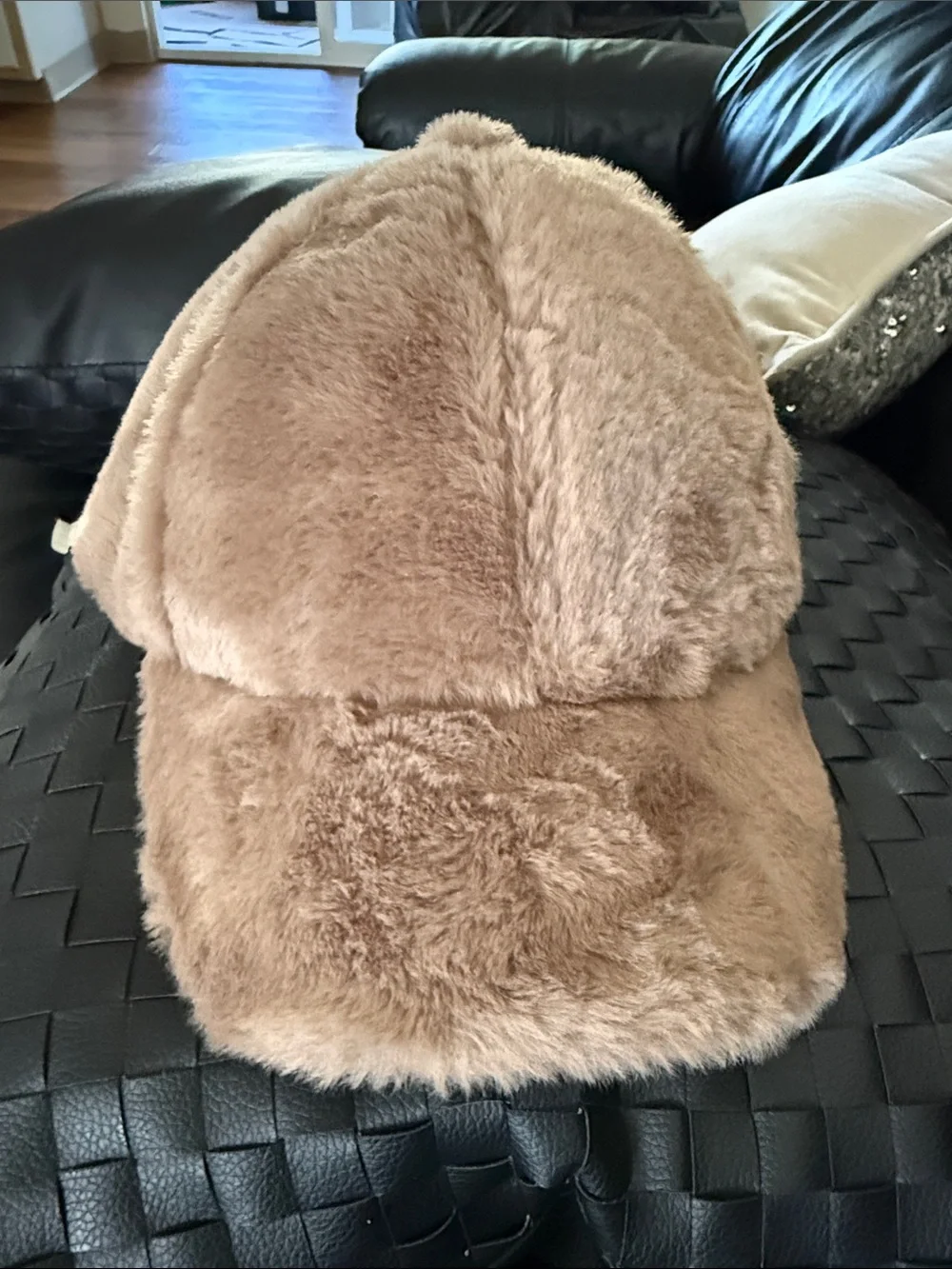Plush Faux Fur Cap in Taupe for kids